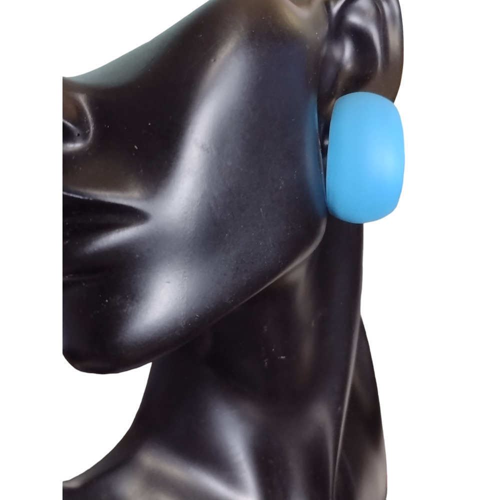 Sky Blue Hoops Big Earrings Powder Coated Long Wear Attached Back HYPOALLERGENIC